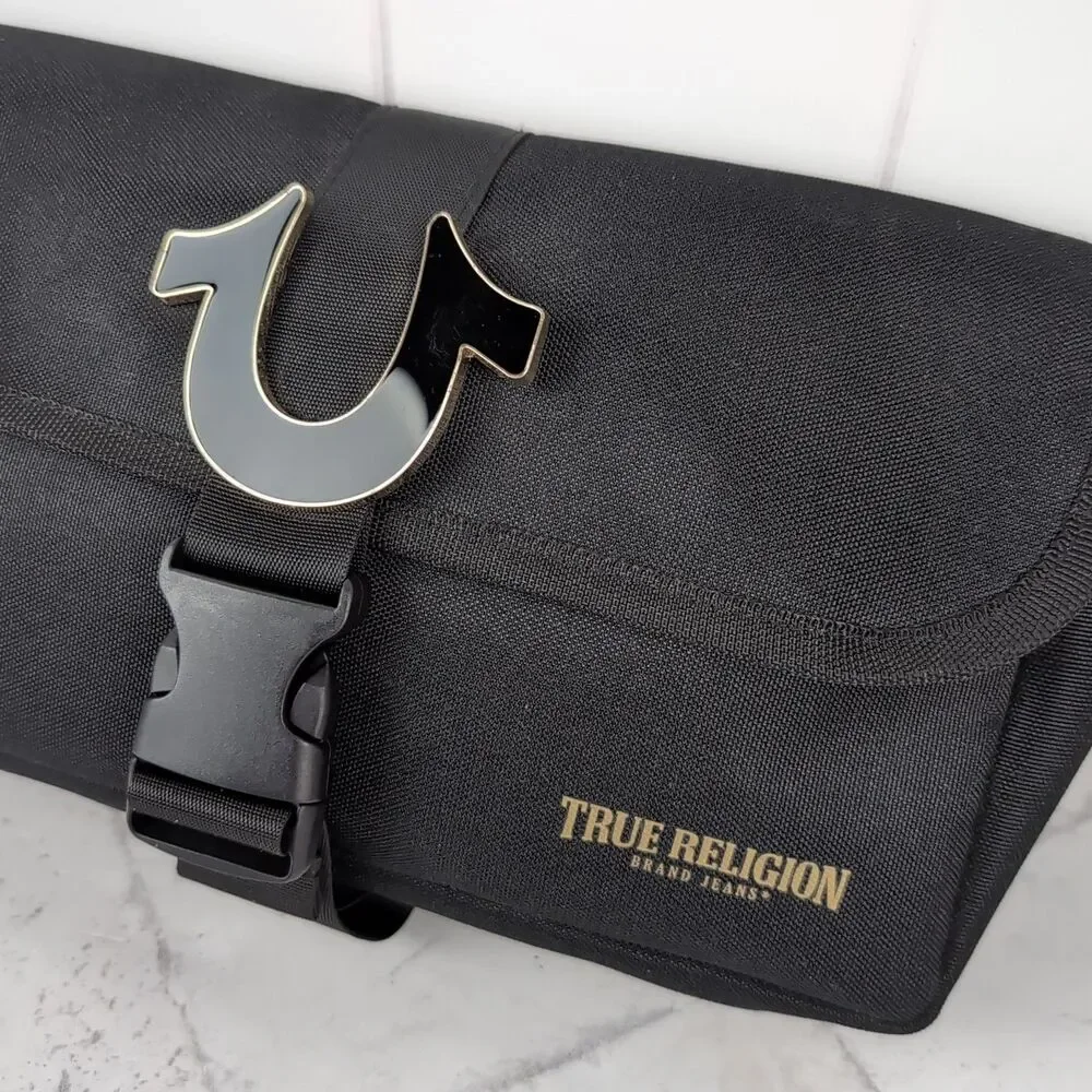 True Religion Horseshoe Flap Sling Bag Travel Bag Unisex Black & Gold